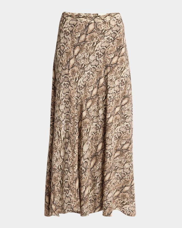Sakura Snakeskin-Print A-line Maxi Skirt